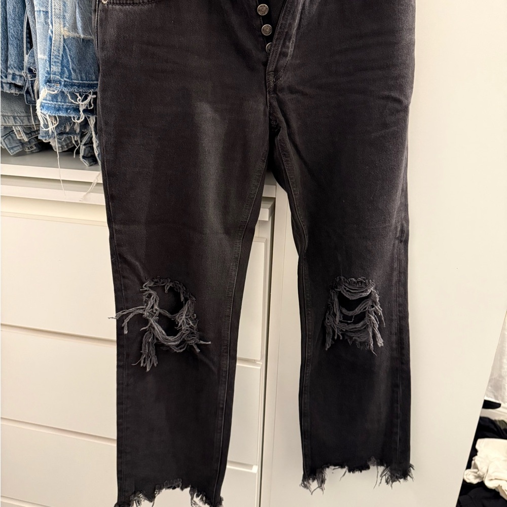 We The Free Distressed Charcoal Ankle Jeans
